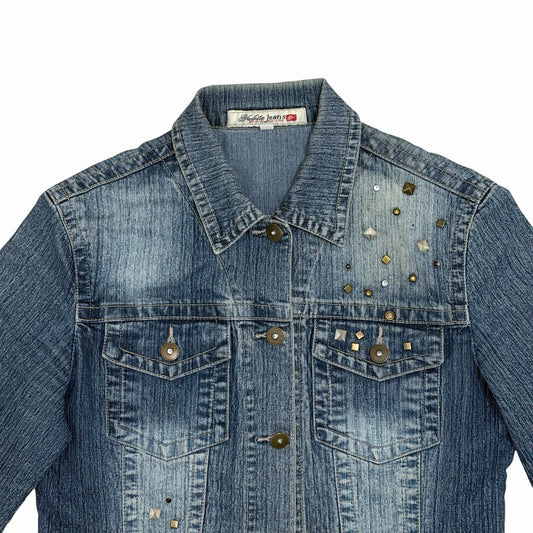 Vintage Yulita Jeans Jacket Women’s Medium Blue Denim Embellished y2k