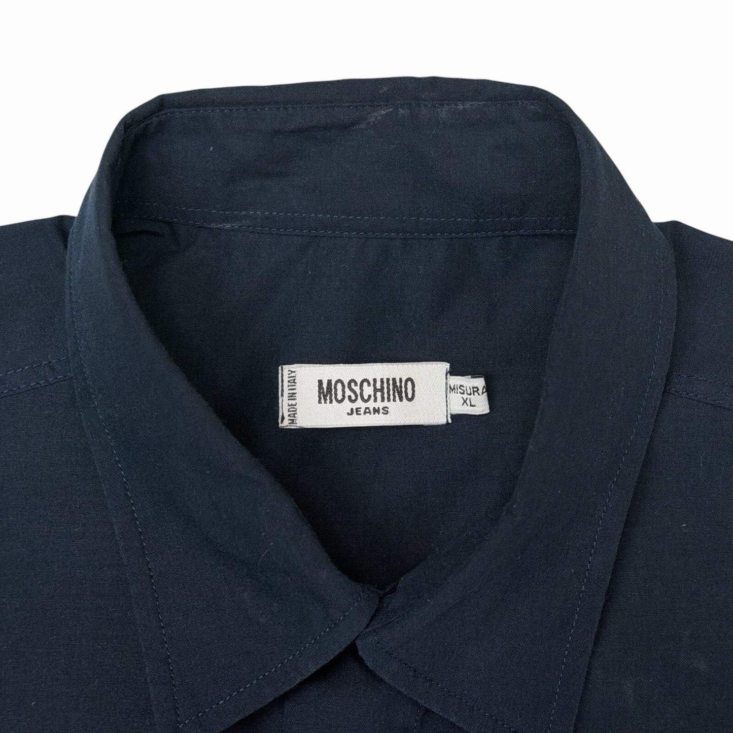 Vintage Moschino Logo Shirt Men’s XL Navy Blue Made In Italy Long Sleeve
