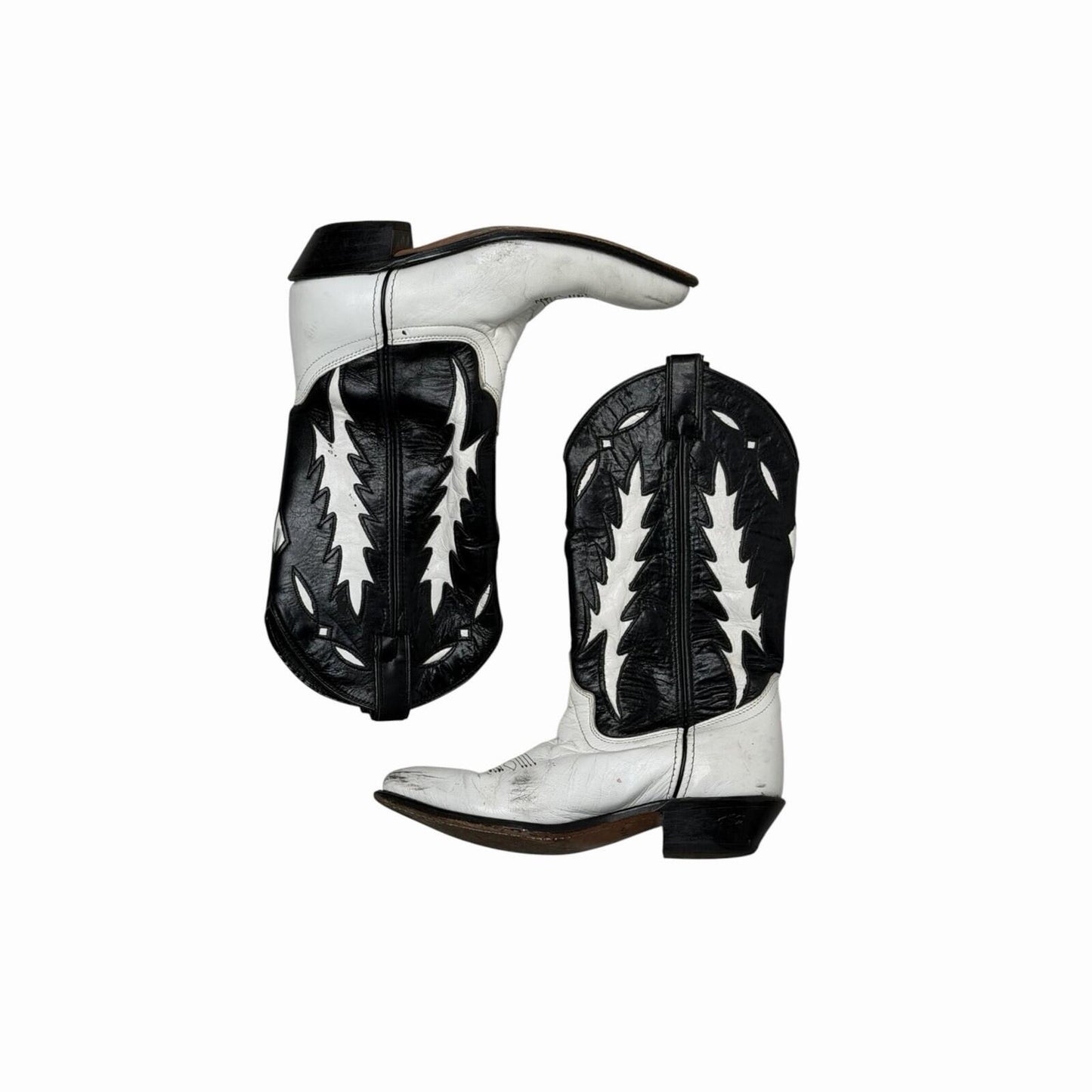 Vintage Code West Western Boots US6.5 UK5.5 White And Black Leather Cowboy Boot