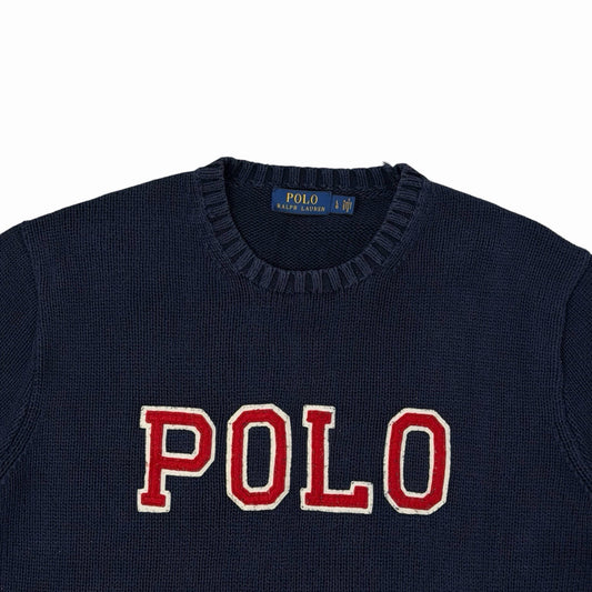 Vintage Polo Ralph Lauren Knit Sweater Men’s Large Navy Blue 00’s Spellout Logo