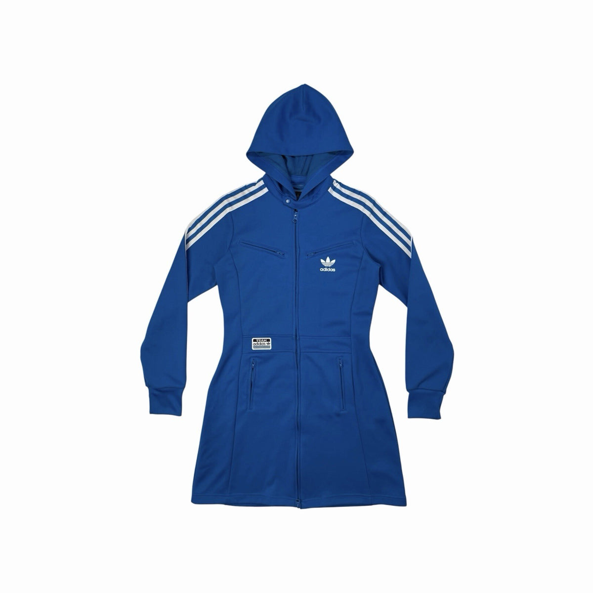 Vintage Adidas Long Line Hooded Track Jacket Women’s Small Blue/White Retro y2k