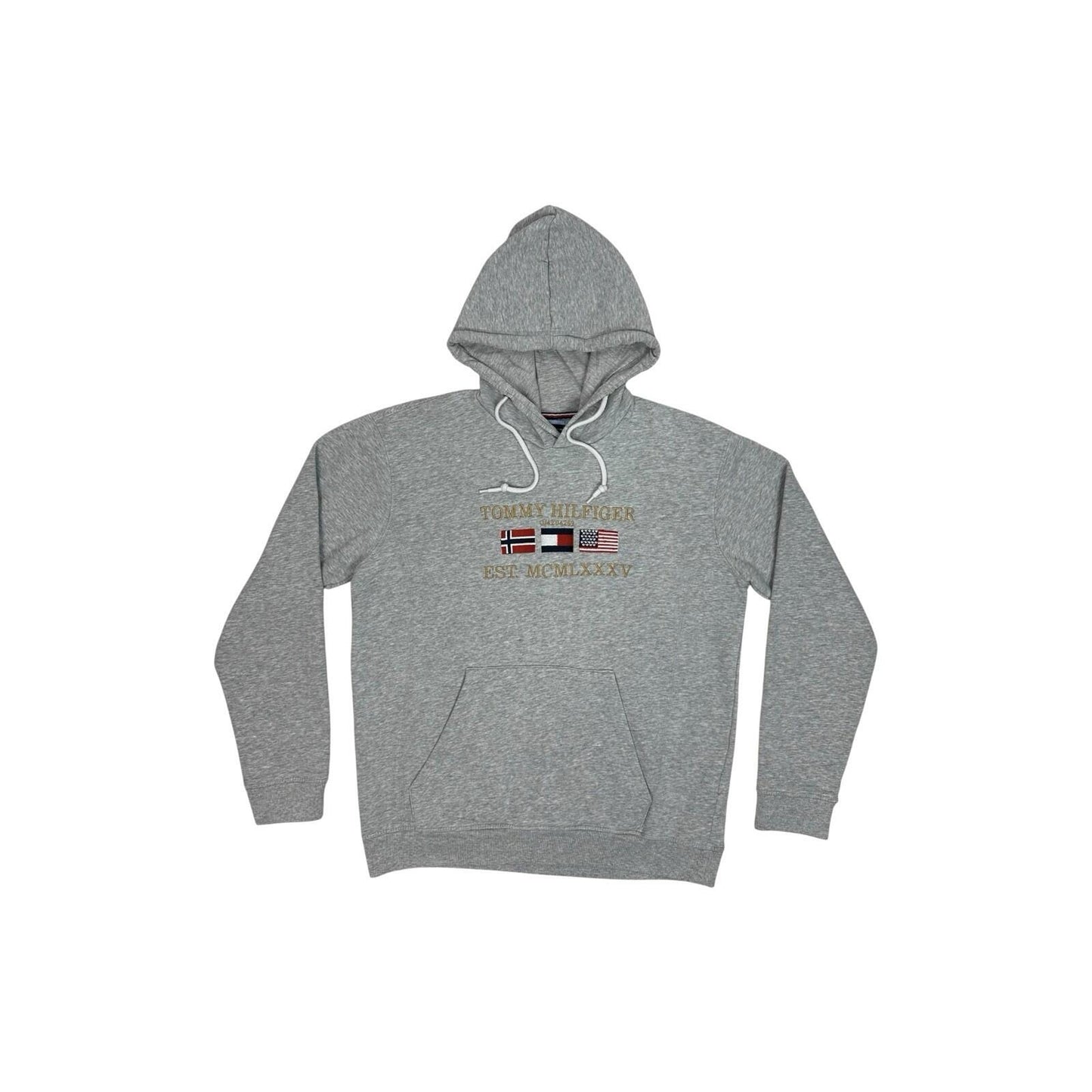 Tommy Hilfiger Flag Hoodie Men’s Large Grey Embroidered Logo