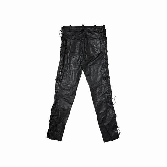 Vintage Leather Biker Trousers Black Unisex 28w 30l Lace Up Pants