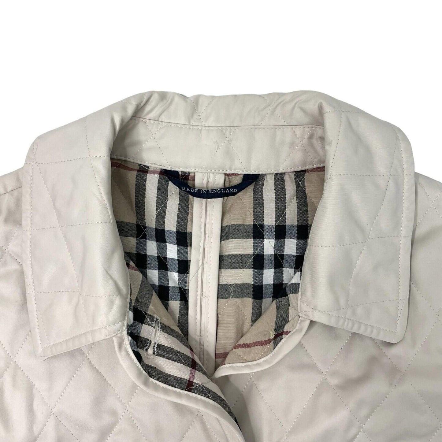 Vintage Burberry Diamond Quilt White Coat Women’s Medium Made In England