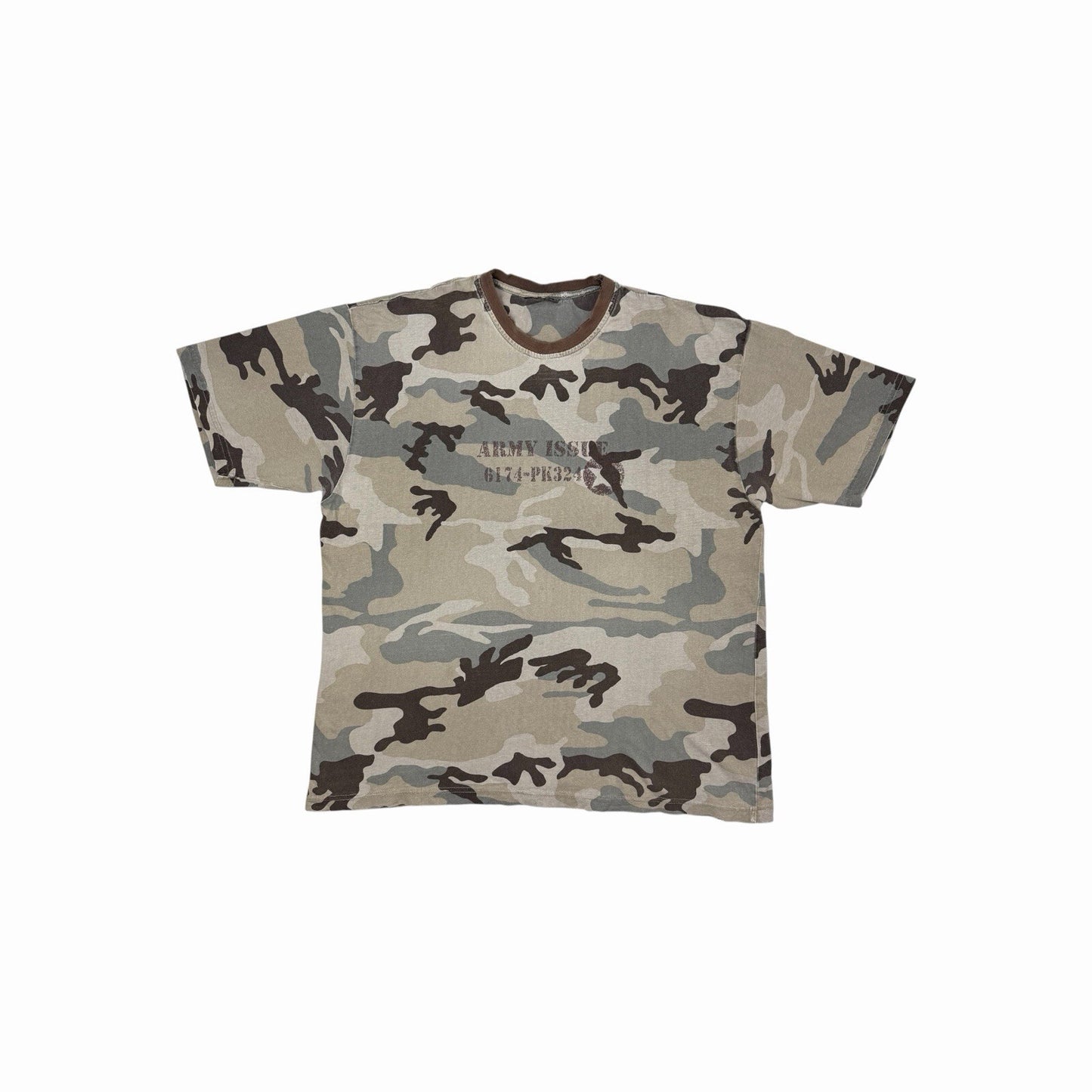 Vintage Army T-Shirt Men’s Large Brown And Green Distressed Faded
