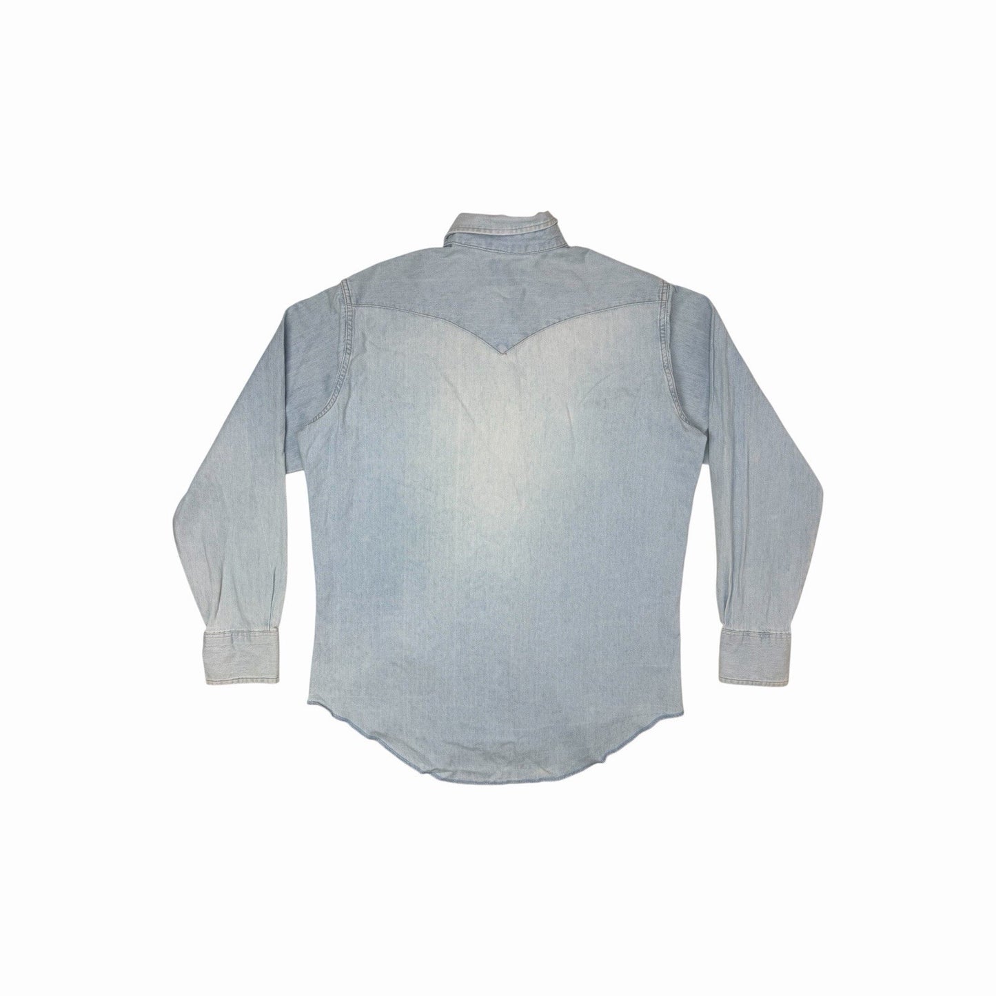 Vintage Wrangler Pearl Snap Denim Shirt Men’s Large Light Blue Denim Made In USA