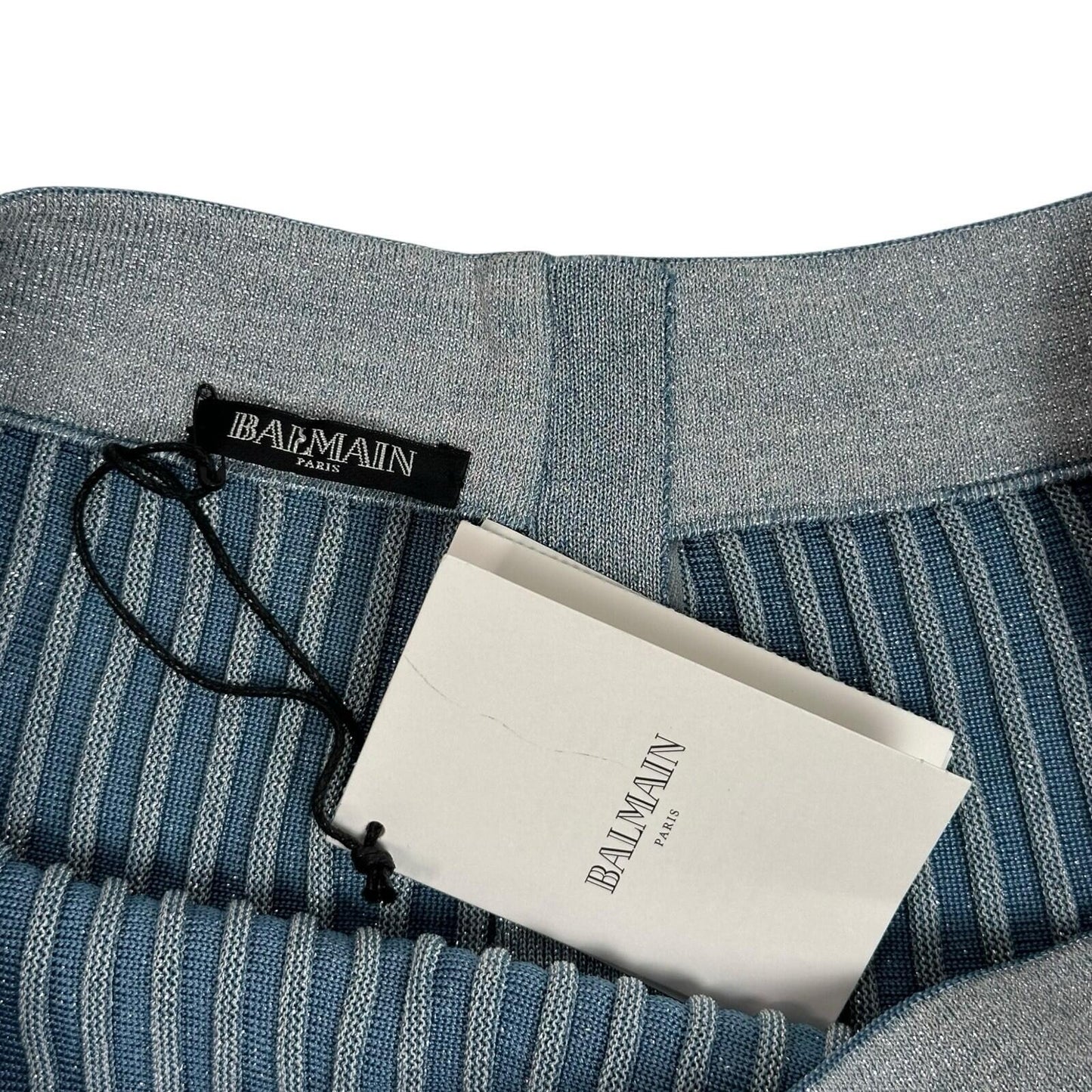 NWT Balmain Ribbed Knit Skirt FW19 Women’s FR44 30w Blue Made In France