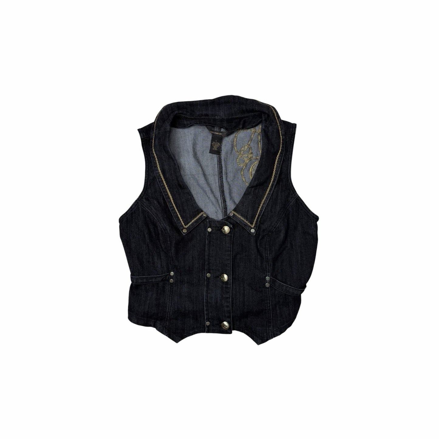 Vintage Rocawear Denim Waistcoat Women’s Large Dark Blue Denim Embroidered