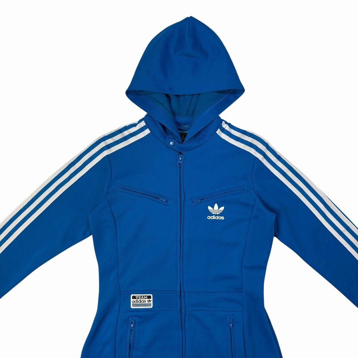 Vintage Adidas Long Line Hooded Track Jacket Women’s Small Blue/White Retro y2k