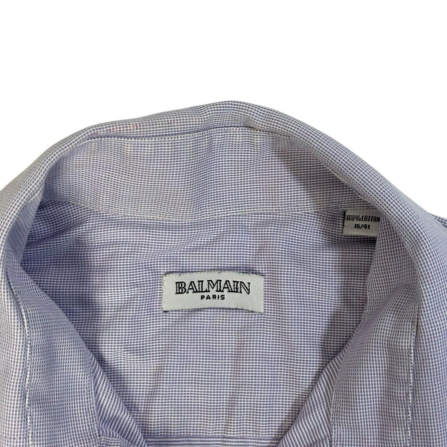 Vintage Balmain Shirt Blue Check Men’s Large Embroidered Logo 16”