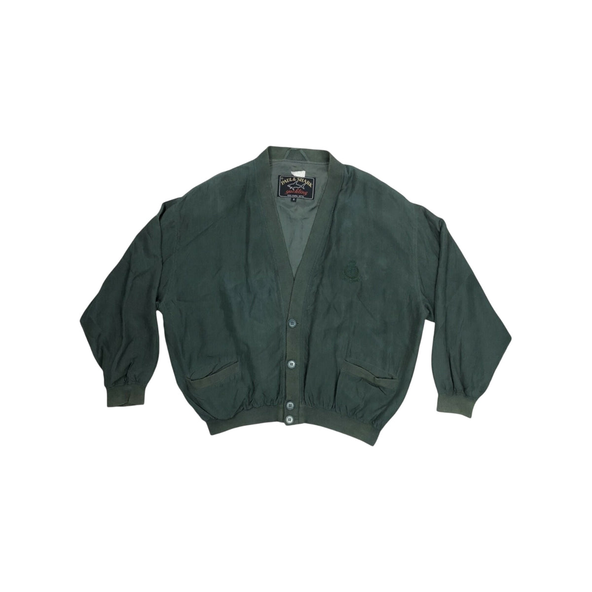 Vintage Paul & Shark Silk Jacket Men's Small Green Embroidered Logo 90's