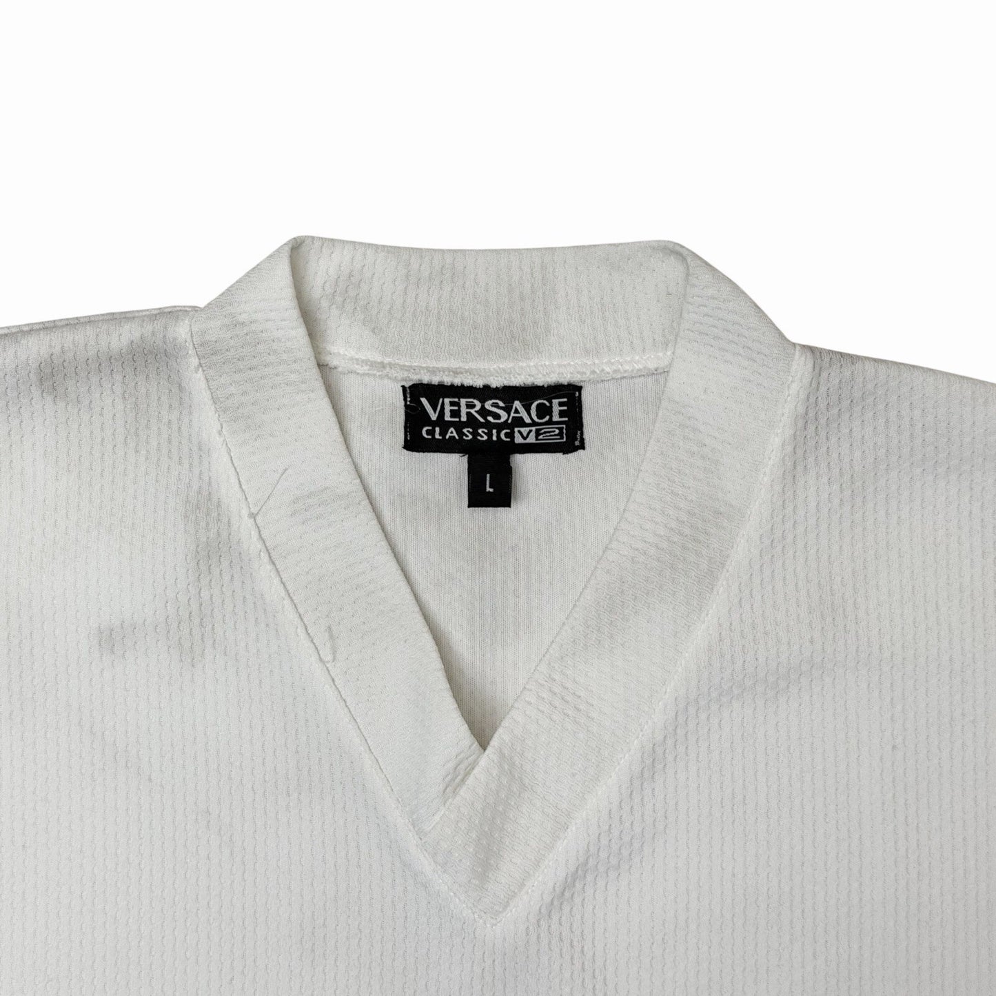 Vintage Versace V2 Sports Top Men’s Large White V-Neck Made In Italy