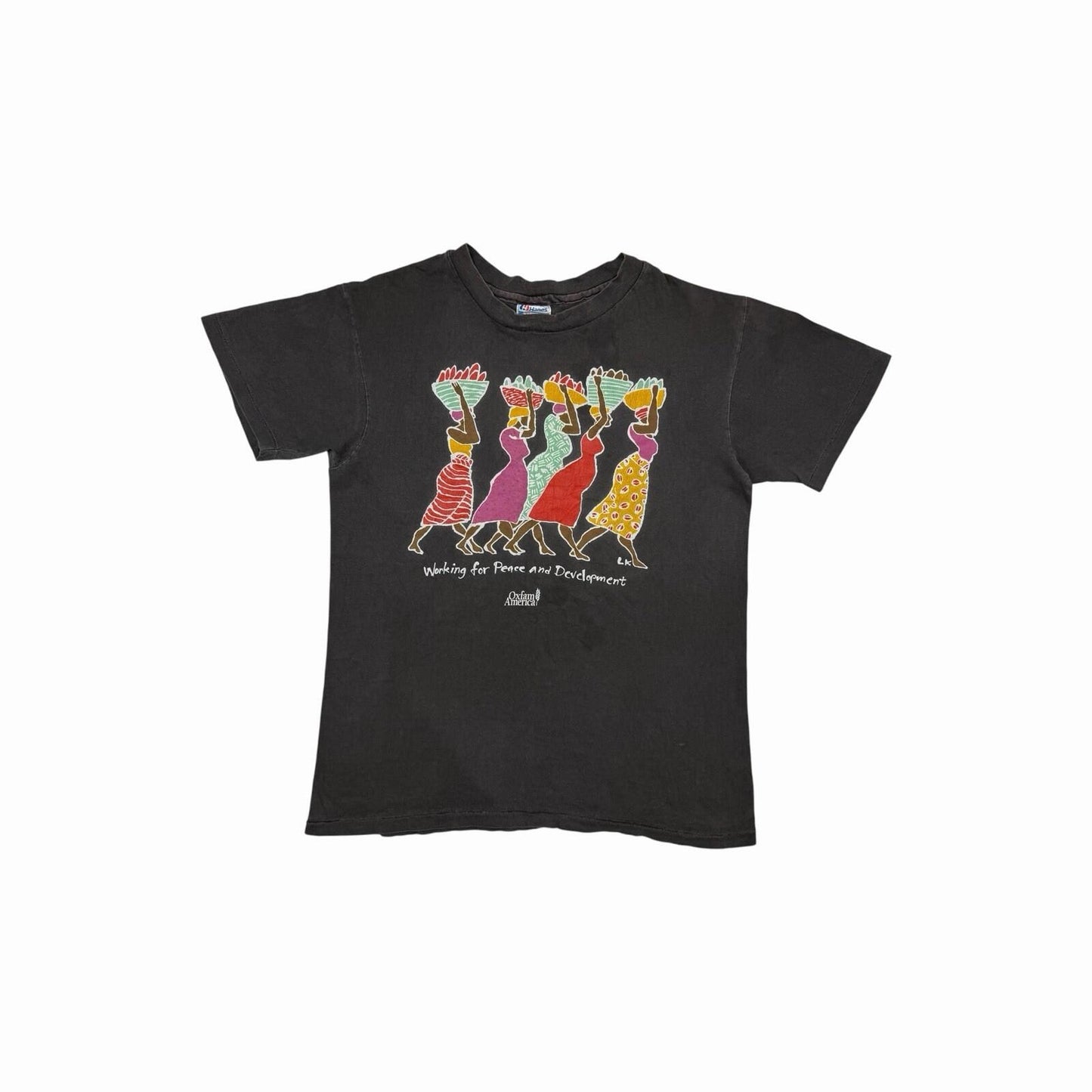 Vintage 90’s Hanes Oxfam America T-Shirt Men’s Medium Black Single Stitch