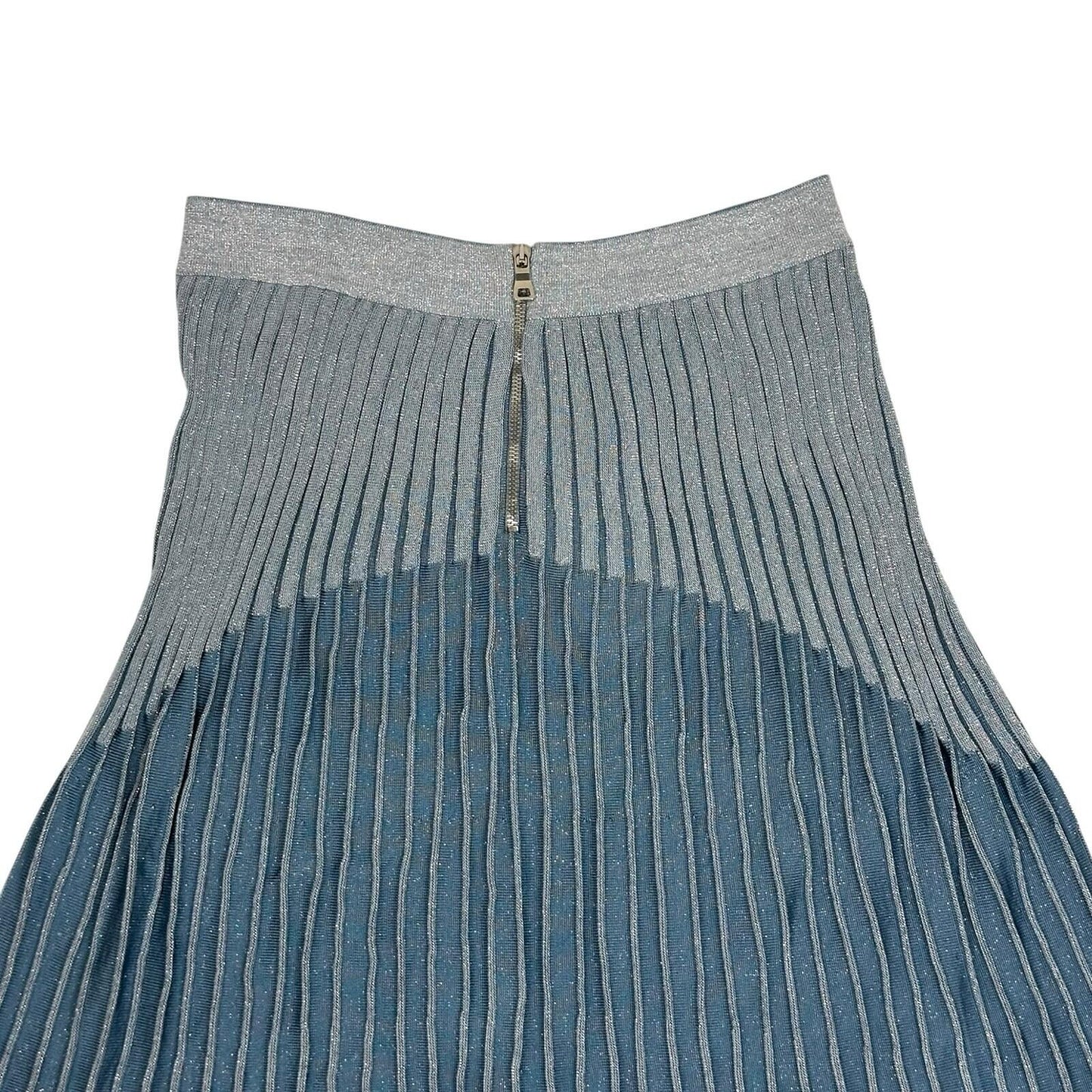 NWT Balmain Ribbed Knit Skirt FW19 Women’s FR44 30w Blue Made In France