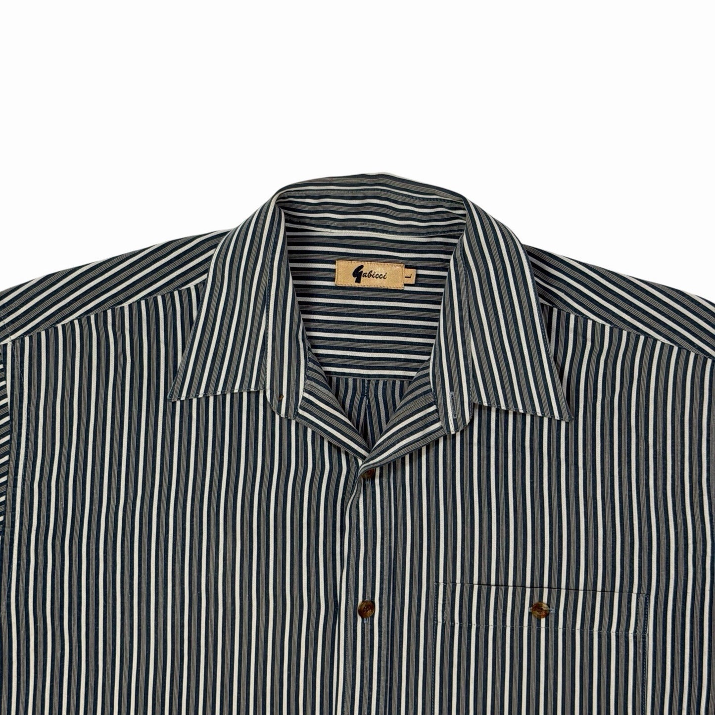 Vintage Gabicci Shirt Men’s Large Striped Navy, Cream And Grey