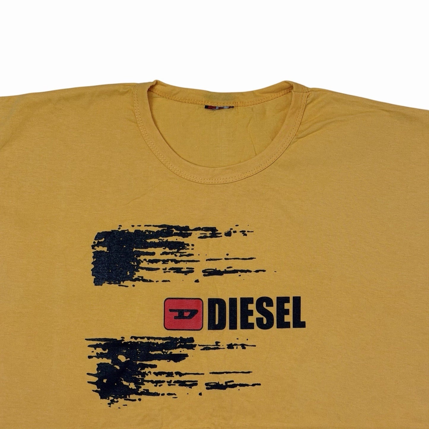 Vintage Diesel Graphic Print T-Shirt Men’s XL Yellow Tyre Marks Design