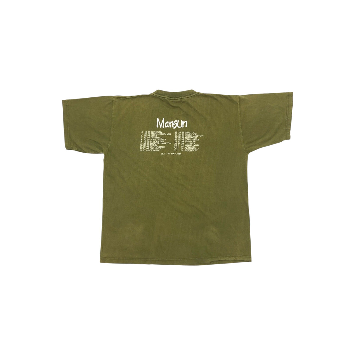 Vintage Mansun Tour T-Shirt 1998-1999 Men's Large Olive Green Redwood