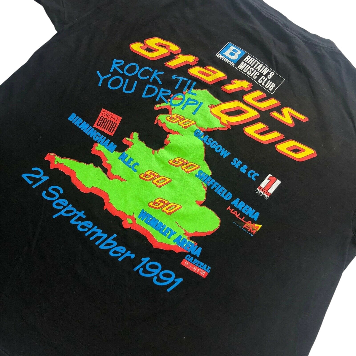 Vintage Status Quo 1991 Tour T-Shirt Men's Large Black Single Stitch