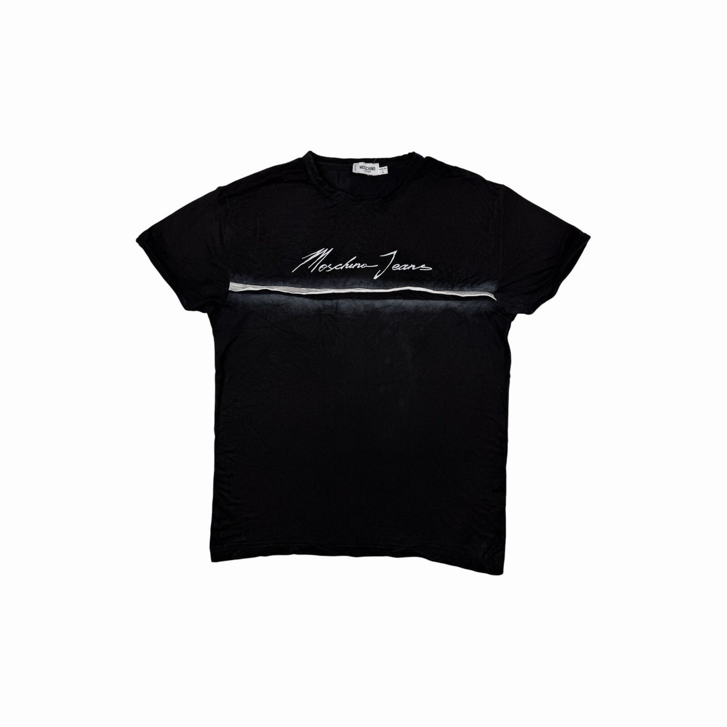 Vintage Moschino Script Logo T-Shirt Men’s Large Black Made In Italy Slim Fit