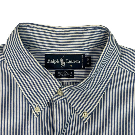 Vintage Polo Ralph Lauren Striped Shirt Men’s Large White And Navy Embroidered