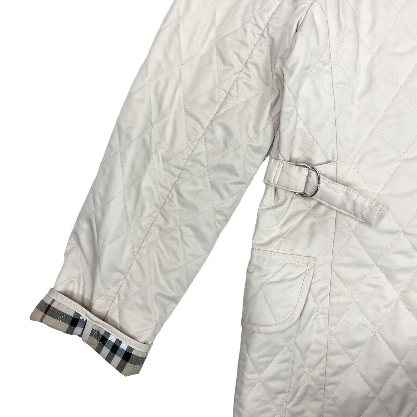 Vintage Burberry Diamond Quilt White Coat Women’s Medium Made In England
