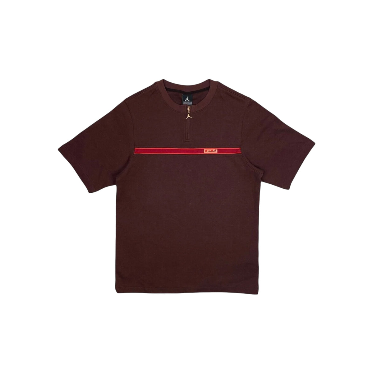 Vintage Jordan T-Shirt Men's Small Burgundy Jumpman Zip Neck Embroidered 00's