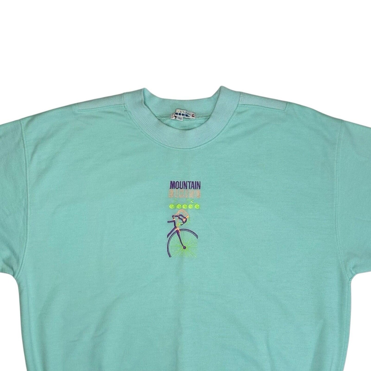 Vintage Diadora T-Shirt Men’s Medium Mint Green Embroidered Logo Made In Italy