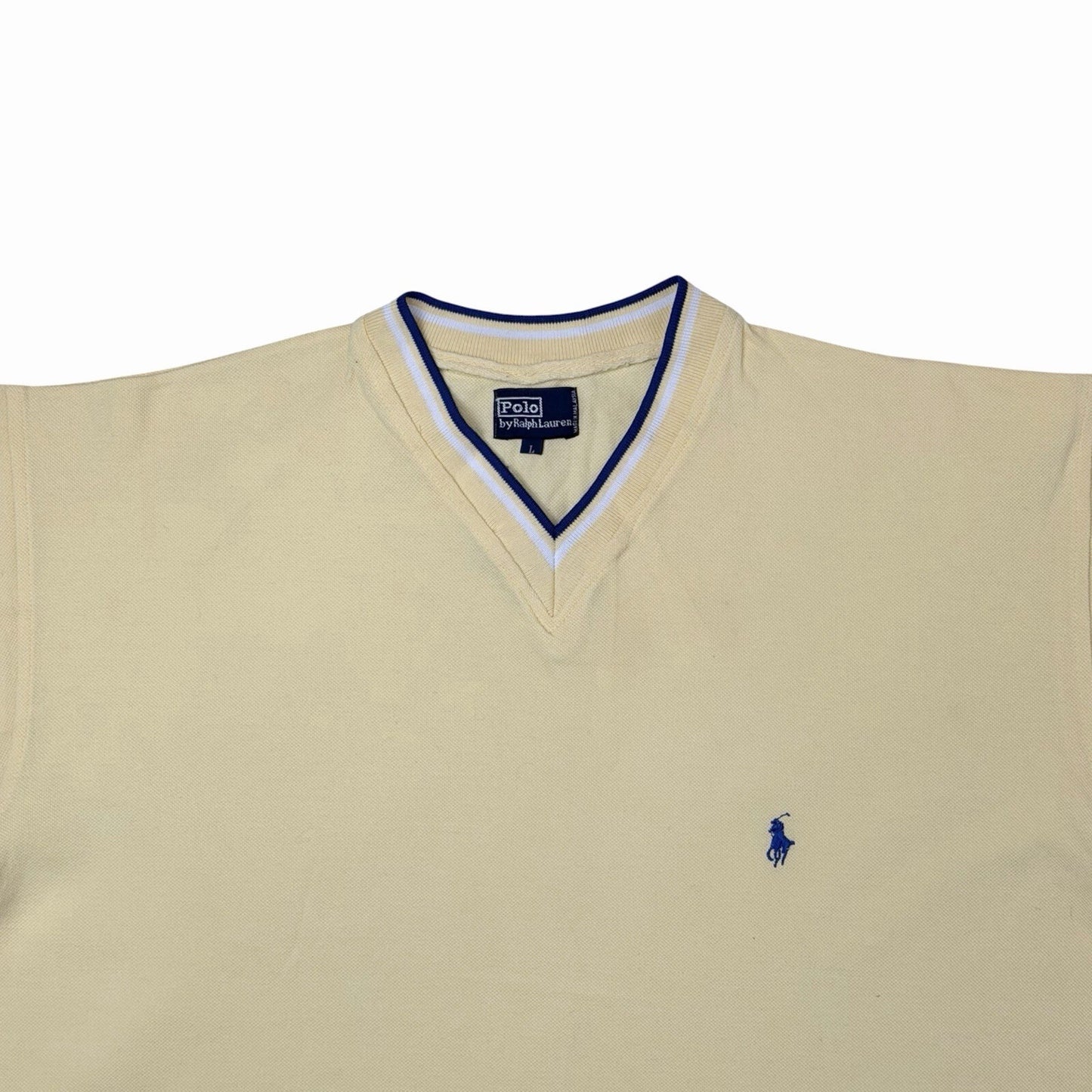 Vintage Polo Ralph Lauren T-Shirt V-Neck Yellow Men’s Large Embroidered Logo