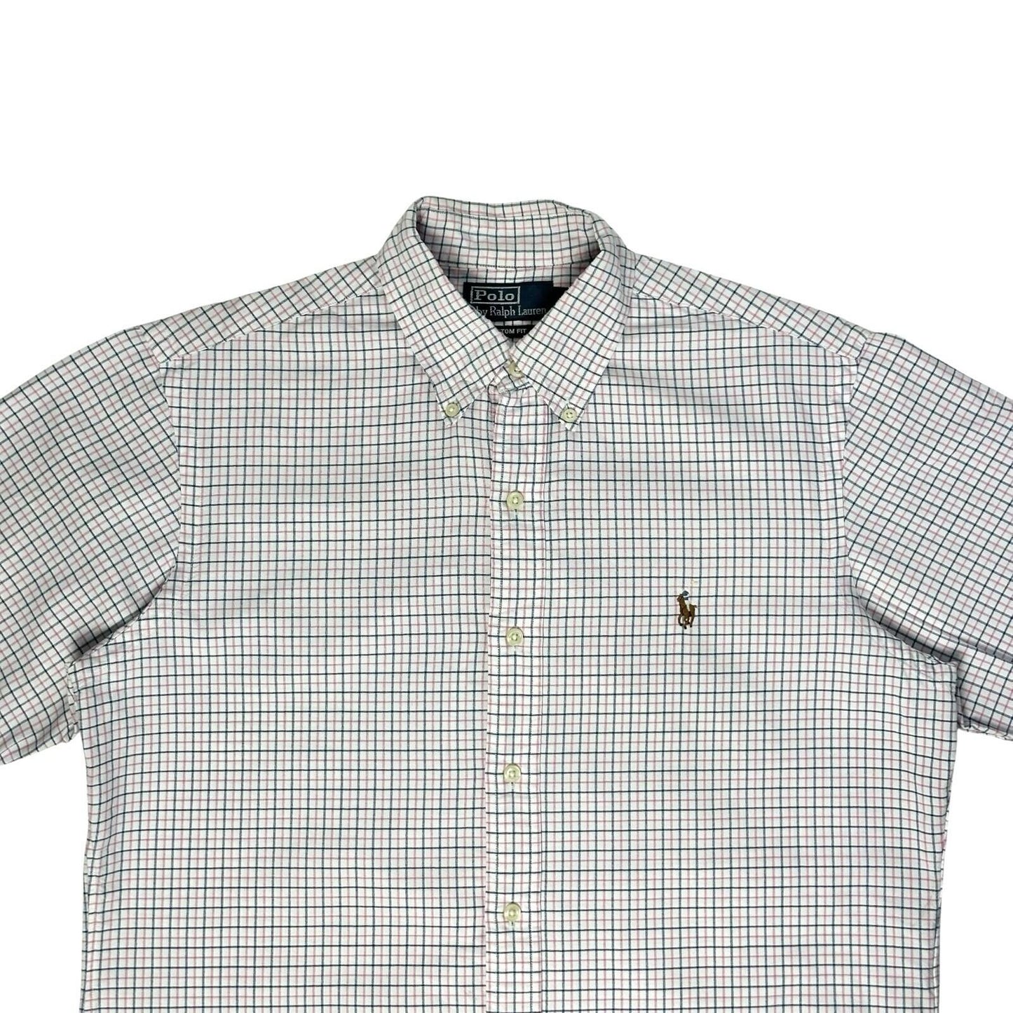 Vintage Polo Ralph Lauren Shirt White, Pink And Navy Check Men’s Medium