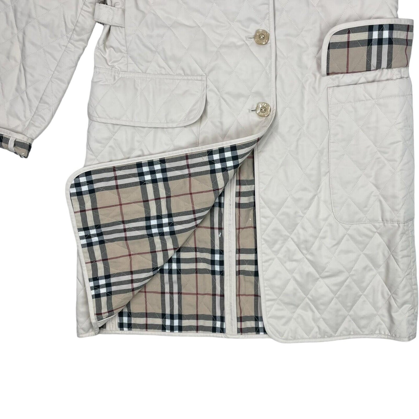 Vintage Burberry Diamond Quilt White Coat Women’s Medium Made In England
