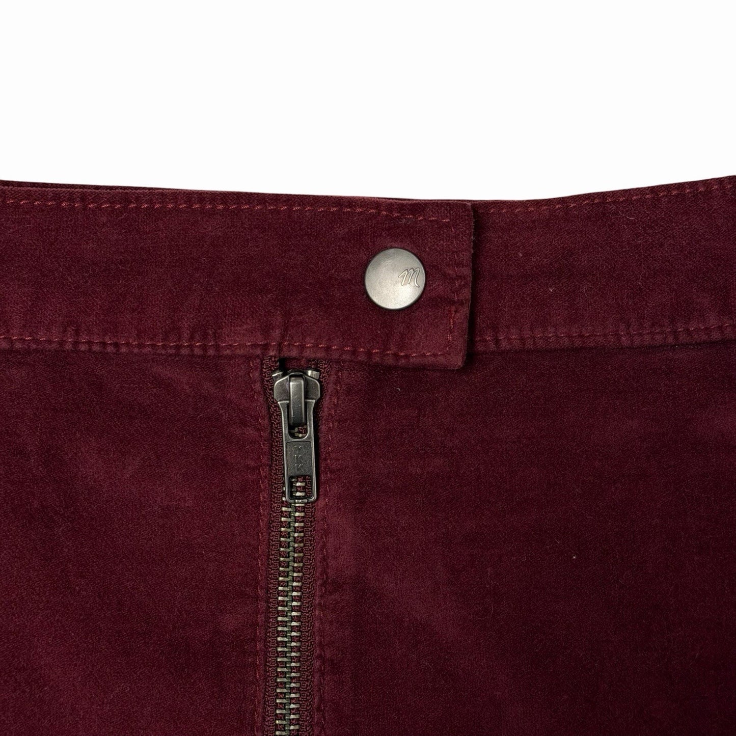 Madewell Velvet Skirt Women’s 29w Dark Red Zip Detail
