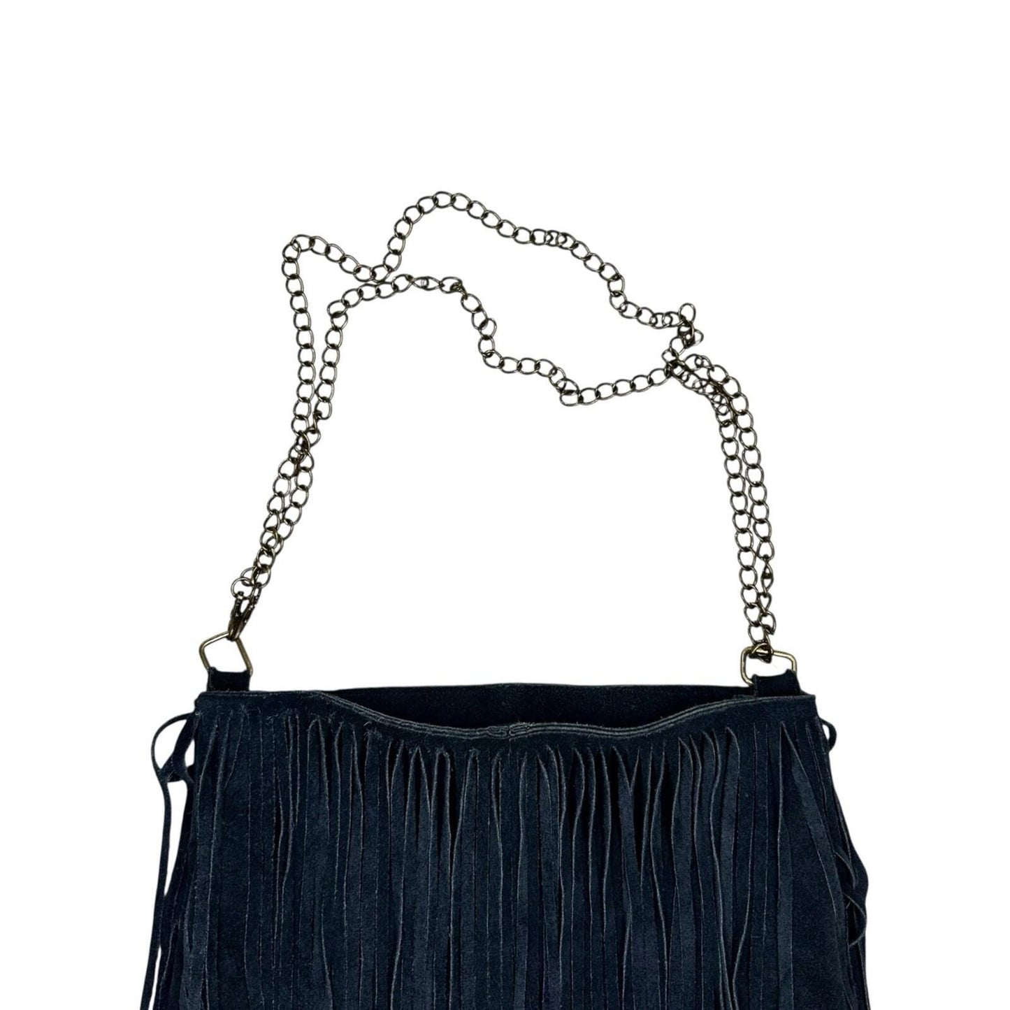 Brampton London Fringe Boho Shoulder Bag Navy Blue Suede Medium Tassel