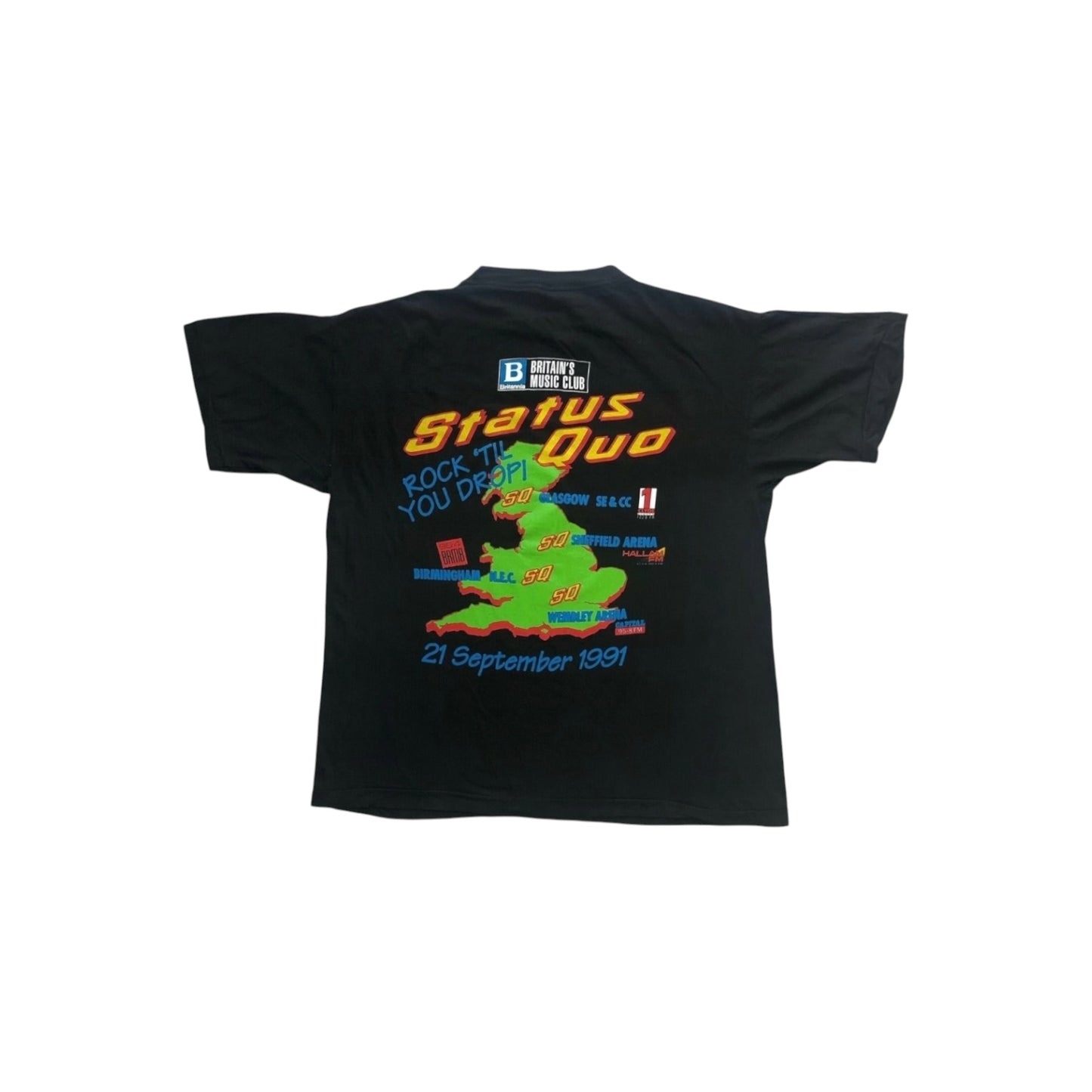 Vintage Status Quo 1991 Tour T-Shirt Men's Large Black Single Stitch