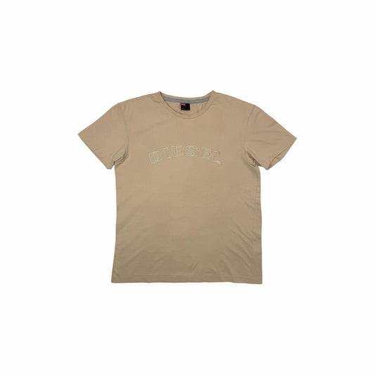 Vintage Diesel Logo T-Shirt Men’s XL Beige Embroidered Logo Design 00’s y2k