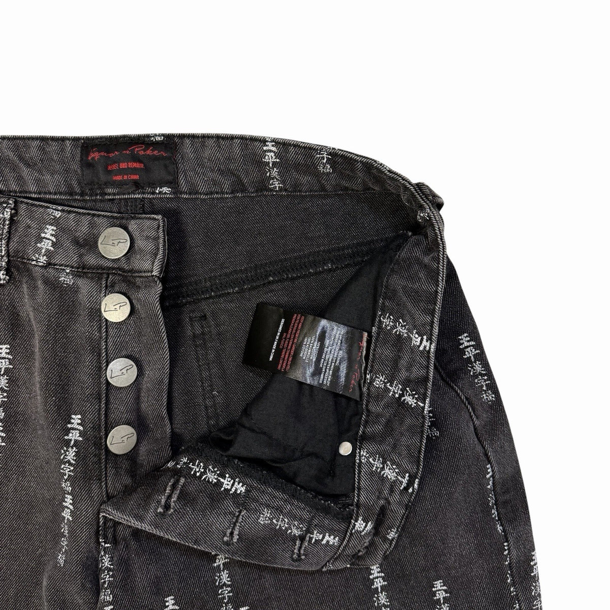 Liquor & Poker Text Print Jeans Men’s 32w 31l Black Denim Straight Leg