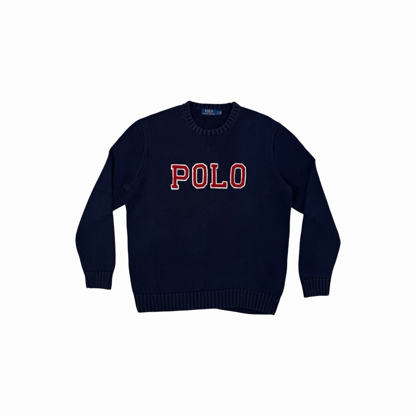 Vintage Polo Ralph Lauren Knit Sweater Men’s Large Navy Blue 00’s Spellout Logo