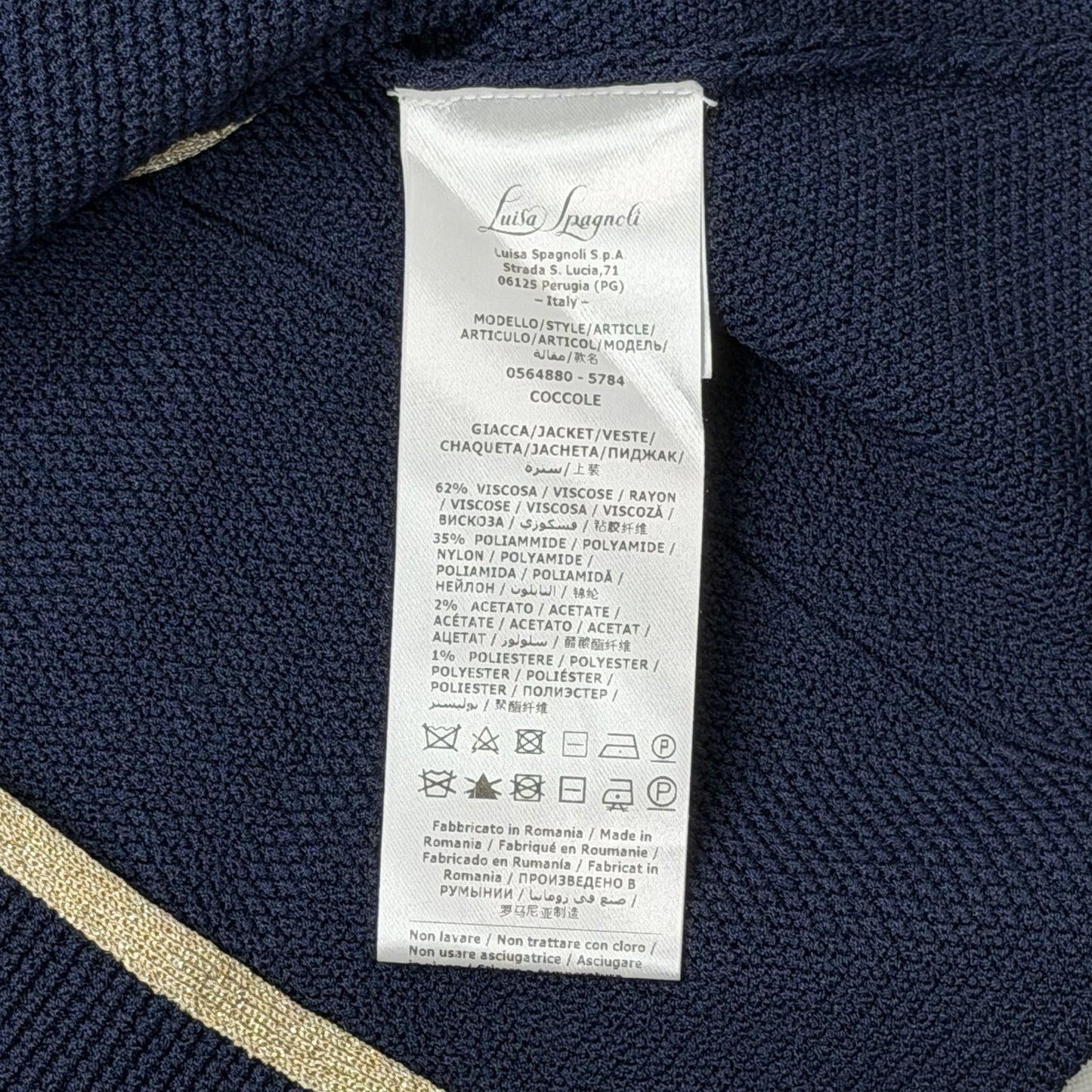 Vintage Luisa Spagnoli Jacket Women’s Medium Navy Blue And Gold Made In Italy