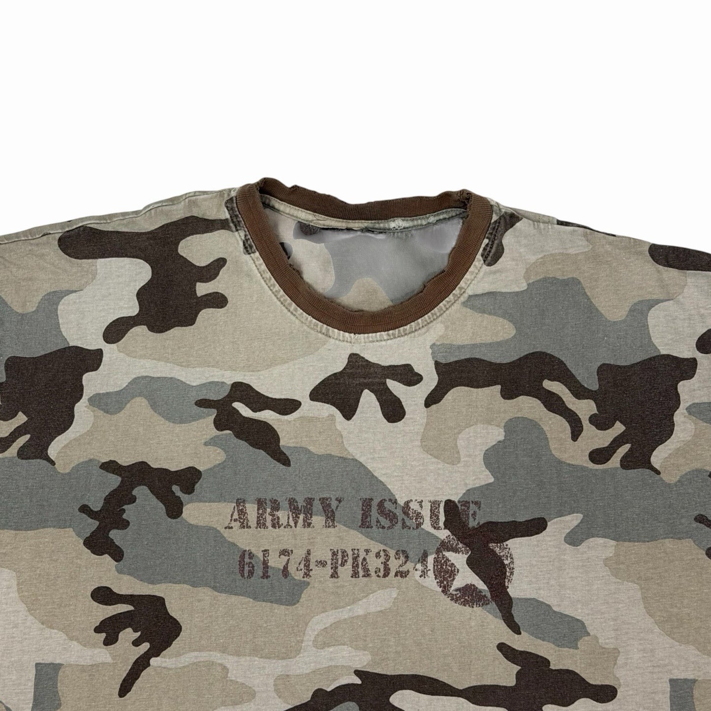 Vintage Army T-Shirt Men’s Large Brown And Green Distressed Faded