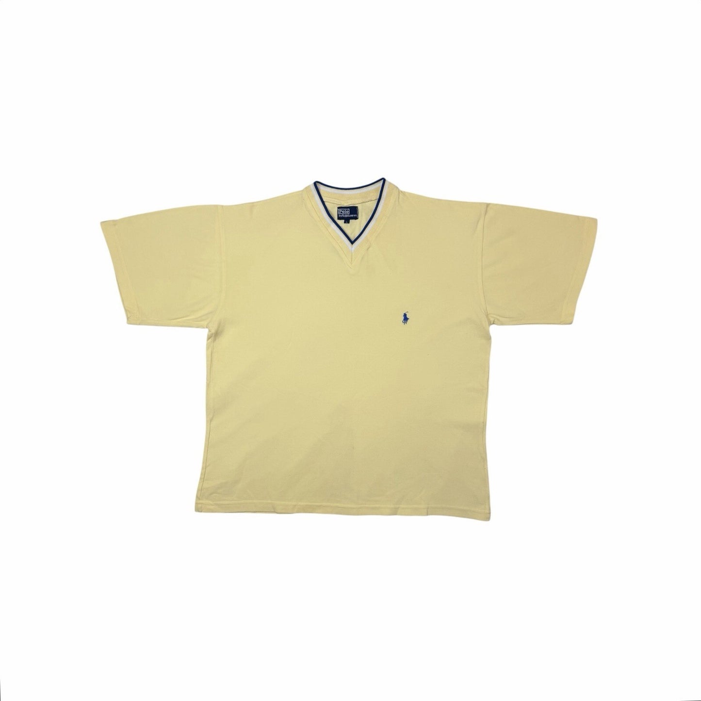 Vintage Polo Ralph Lauren T-Shirt V-Neck Yellow Men’s Large Embroidered Logo