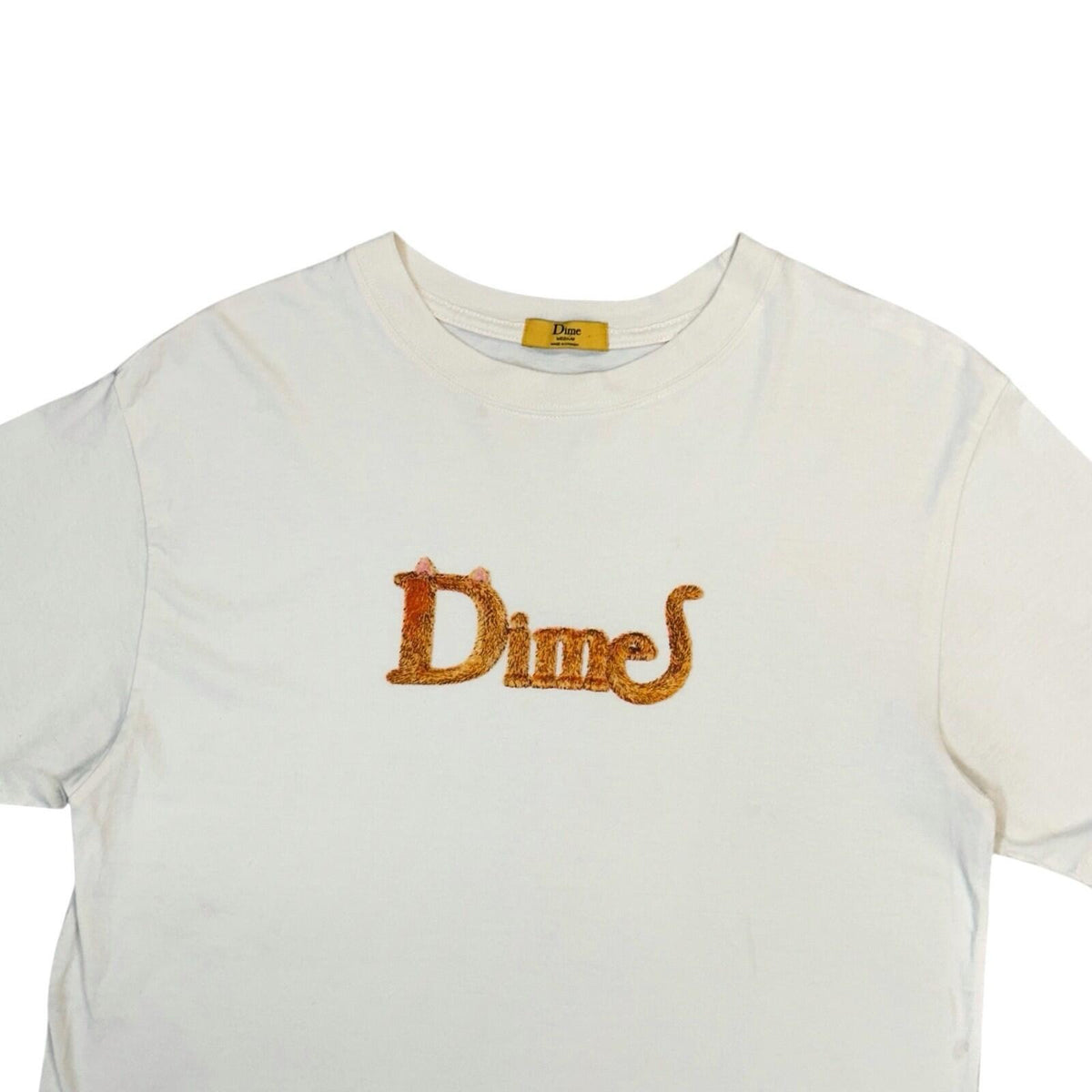 Dime Classic Cat T-Shirt Men’s Medium Cream Made In Canada Spellout Logo Print