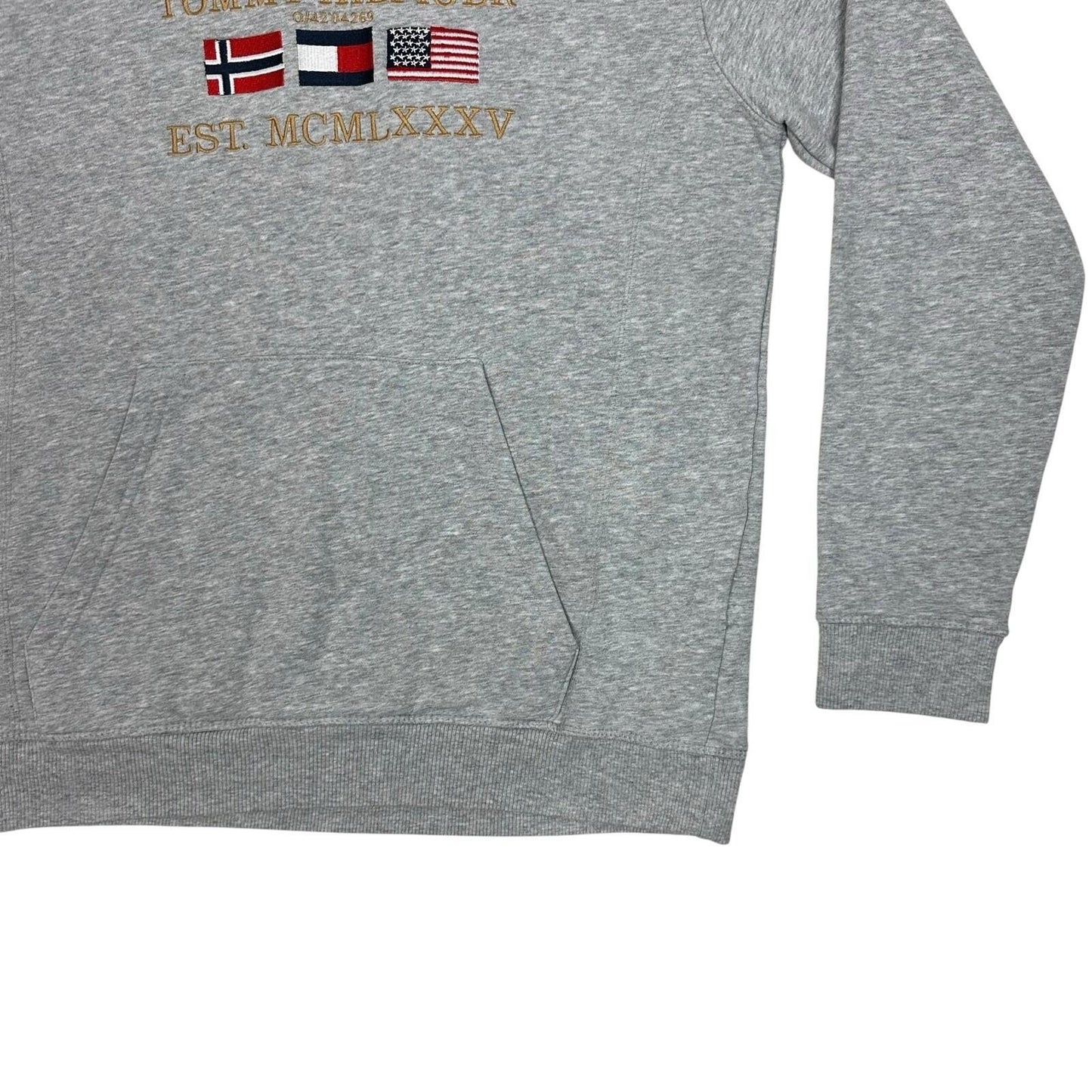 Tommy Hilfiger Flag Hoodie Men’s Large Grey Embroidered Logo