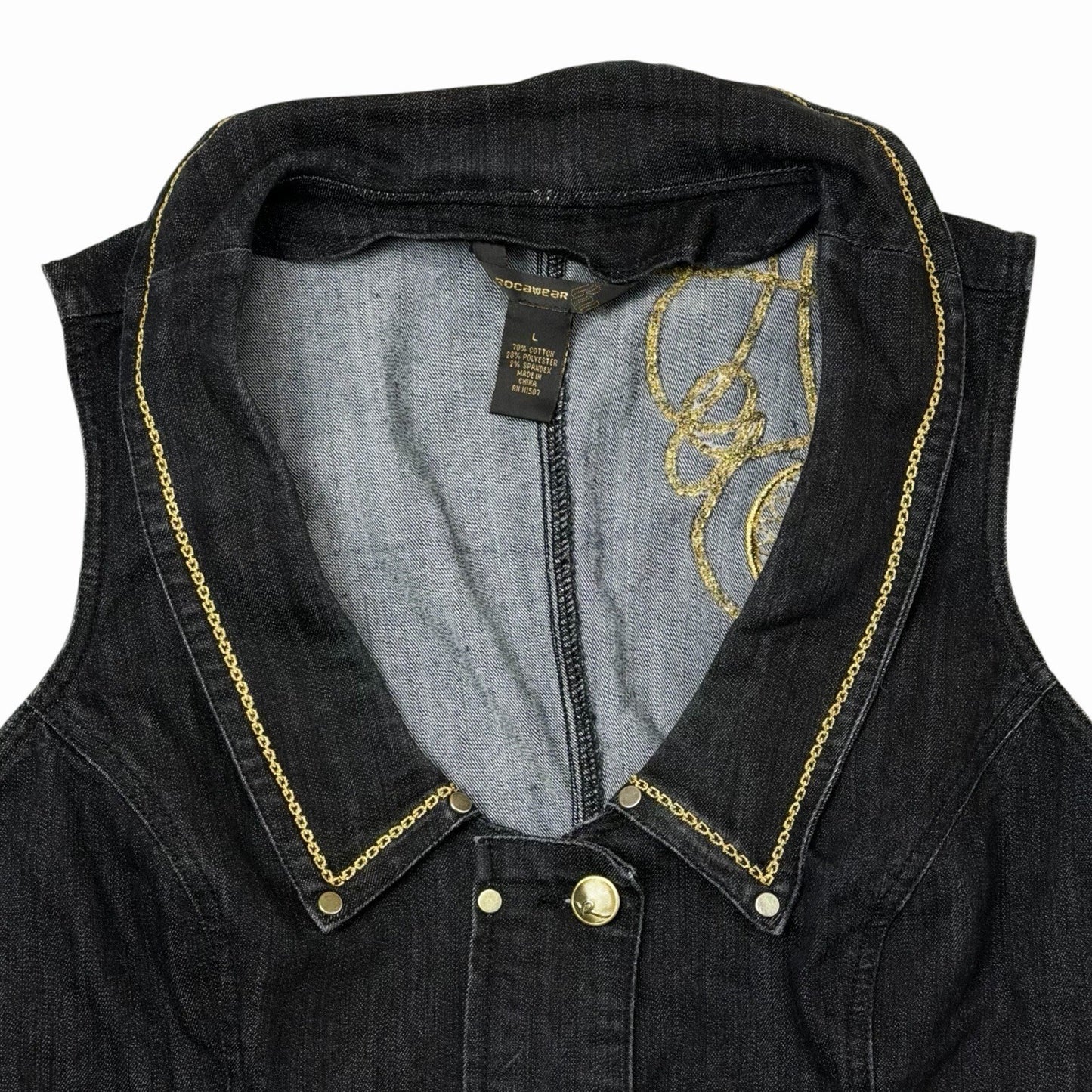 Vintage Rocawear Denim Waistcoat Women’s Large Dark Blue Denim Embroidered
