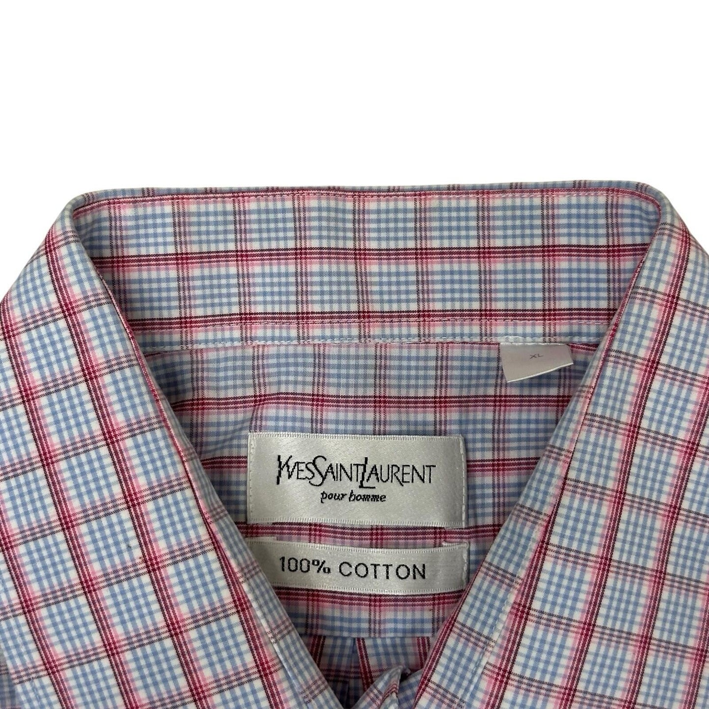 Vintage Yves Saint Laurent Check Shirt Men’s XL Long Sleeve Red, White And Blue