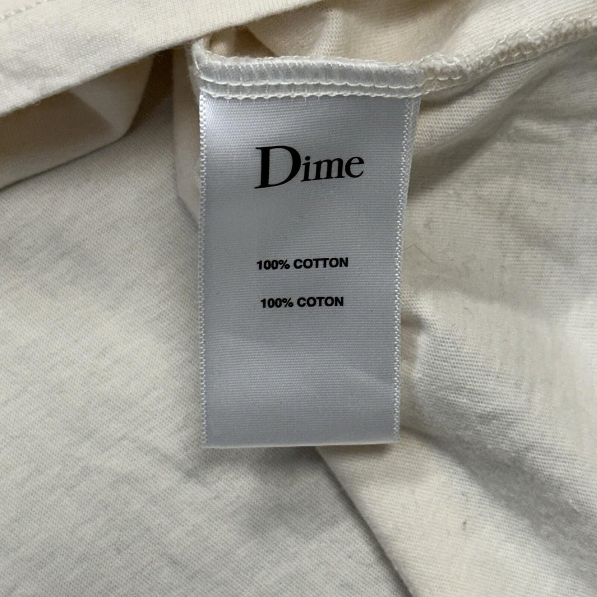 Dime Classic Cat T-Shirt Men’s Medium Cream Made In Canada Spellout Logo Print