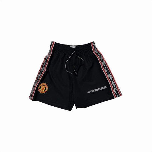 Vintage 1998 Manchester United Shorts Umbro Away Kit Youth Small Black