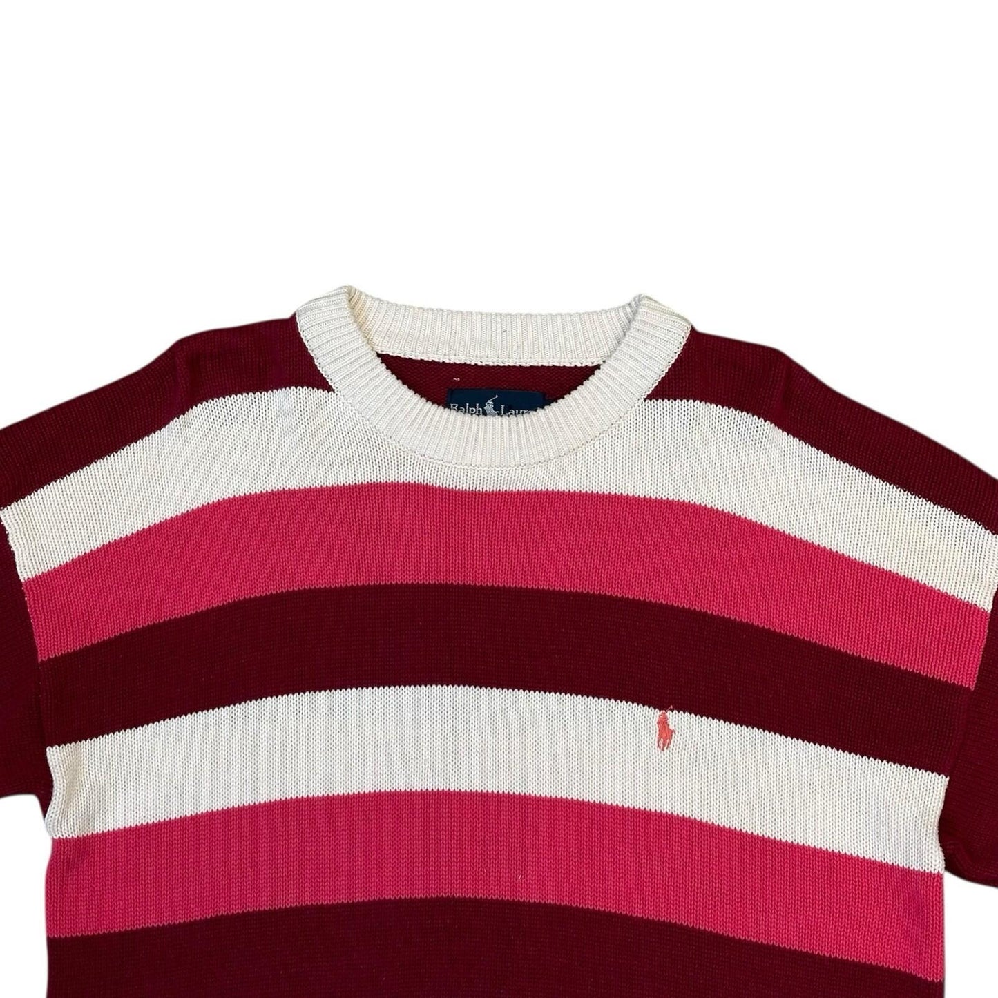 Vintage Polo Ralph Lauren Stripe Jumper Men’s Medium Red And Cream Knit
