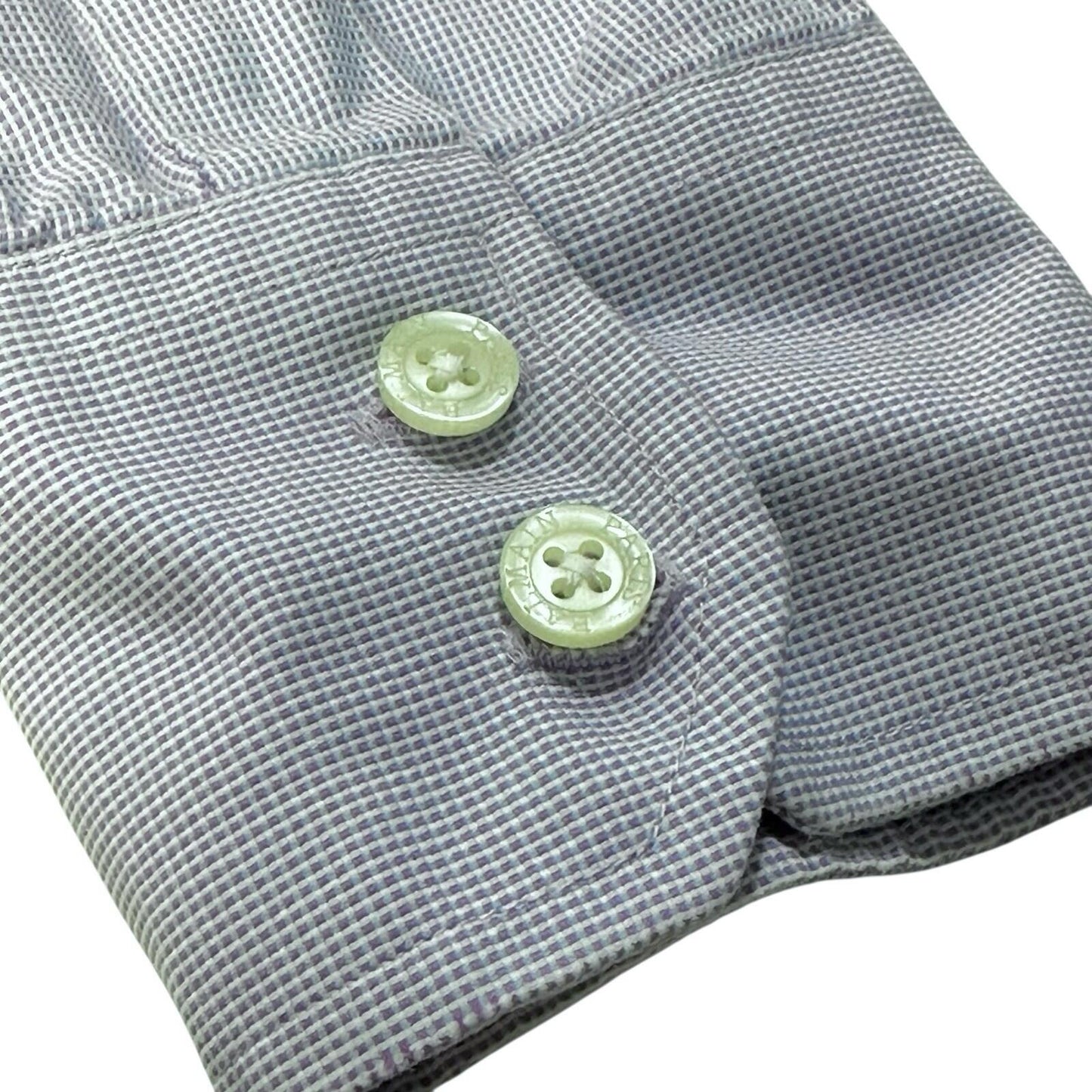 Vintage Balmain Shirt Blue Check Men’s Large Embroidered Logo 16”