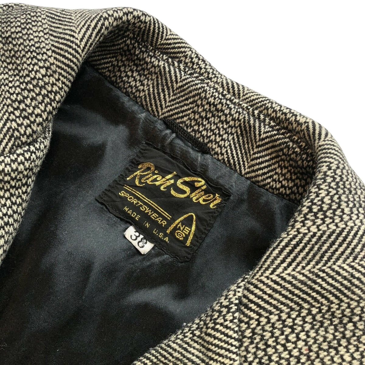 Vintage 1950’s Rich Sher Coat Men’s Medium Grey And Black Wool Blend Made In USA