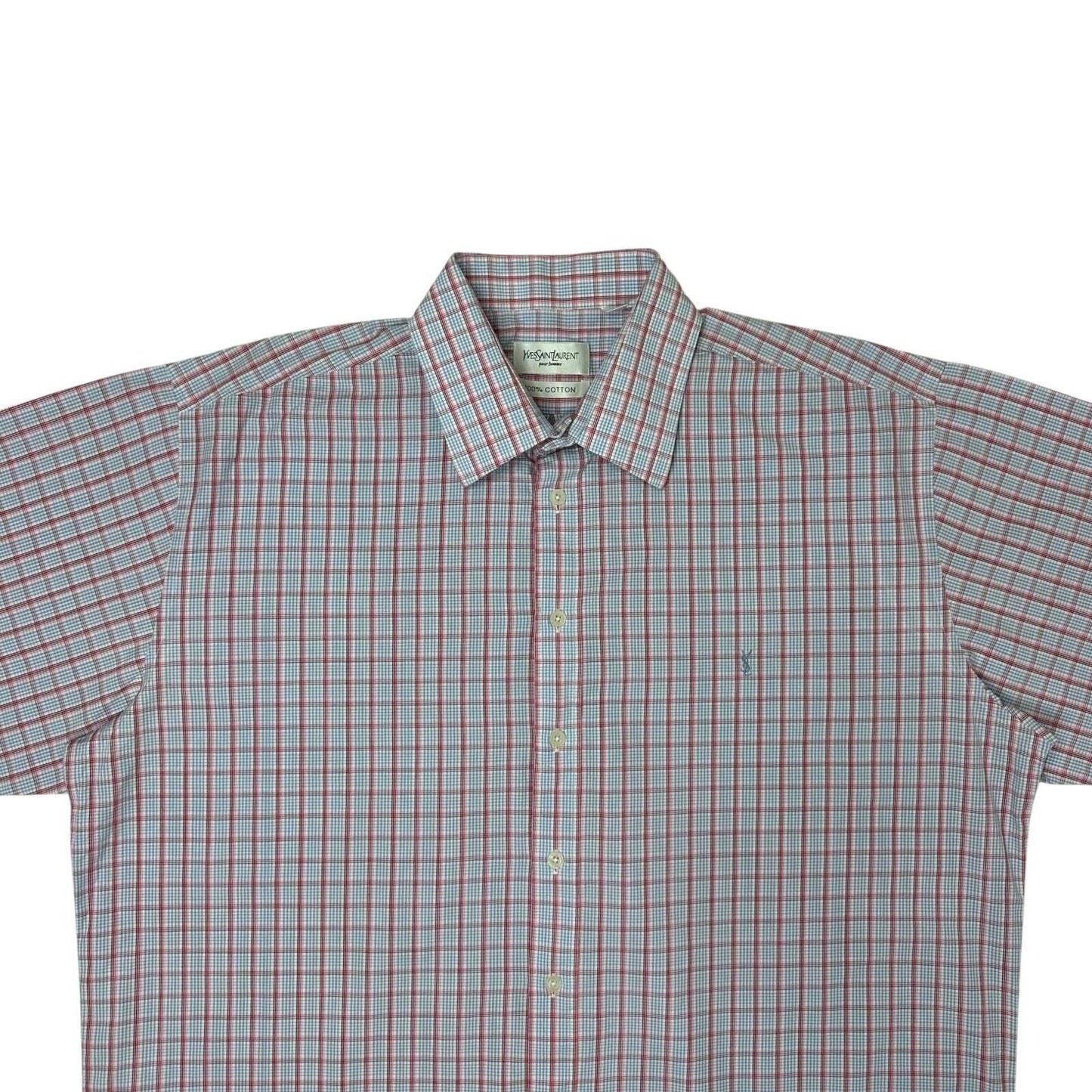 Vintage Yves Saint Laurent Check Shirt Men’s XL Long Sleeve Red, White And Blue