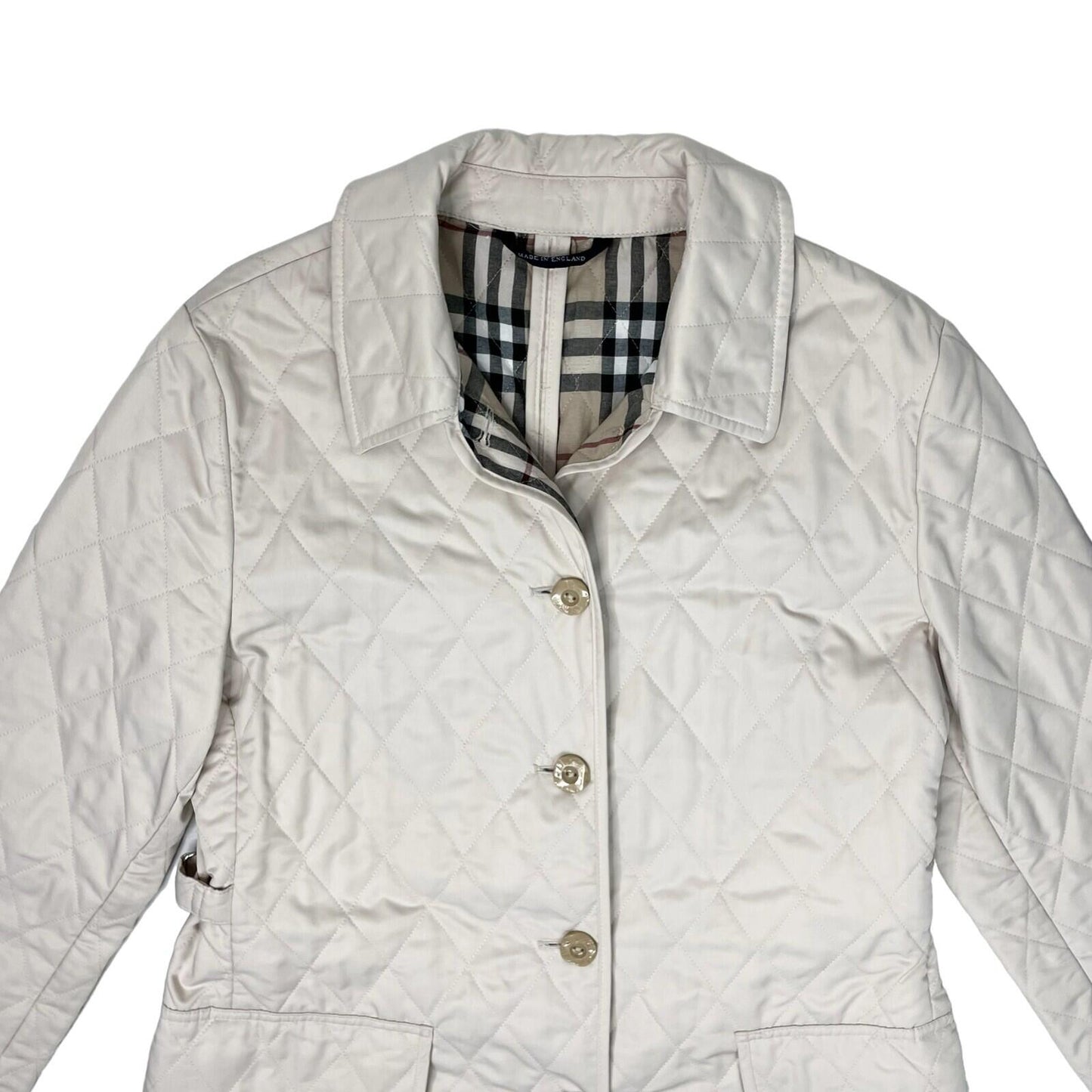 Vintage Burberry Diamond Quilt White Coat Women’s Medium Made In England